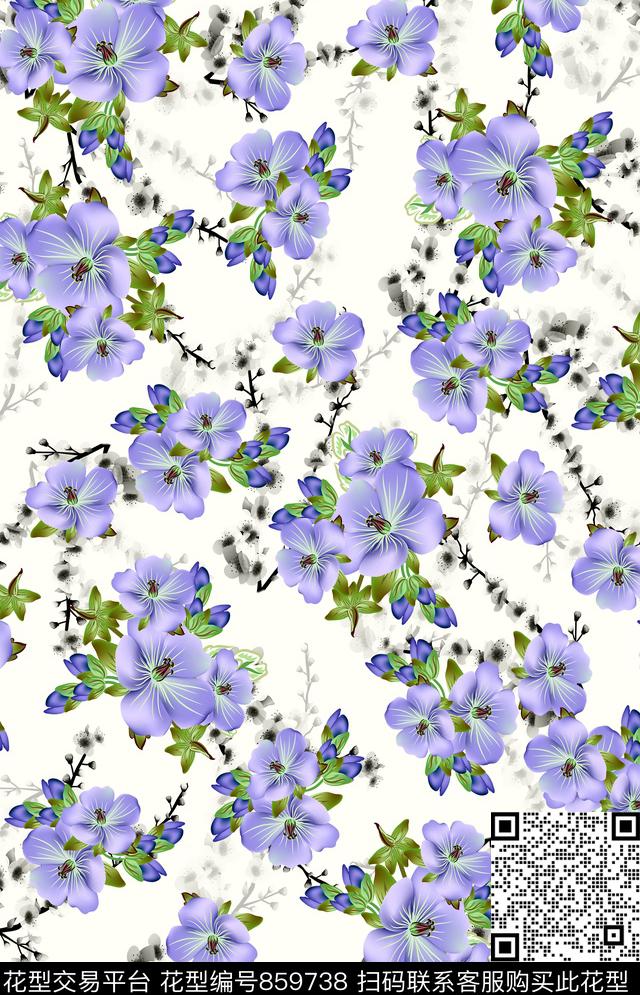 家纺类床品花卉数码印花华亿平台下载（图片编号: 859738） - 瓦栏（Walan）