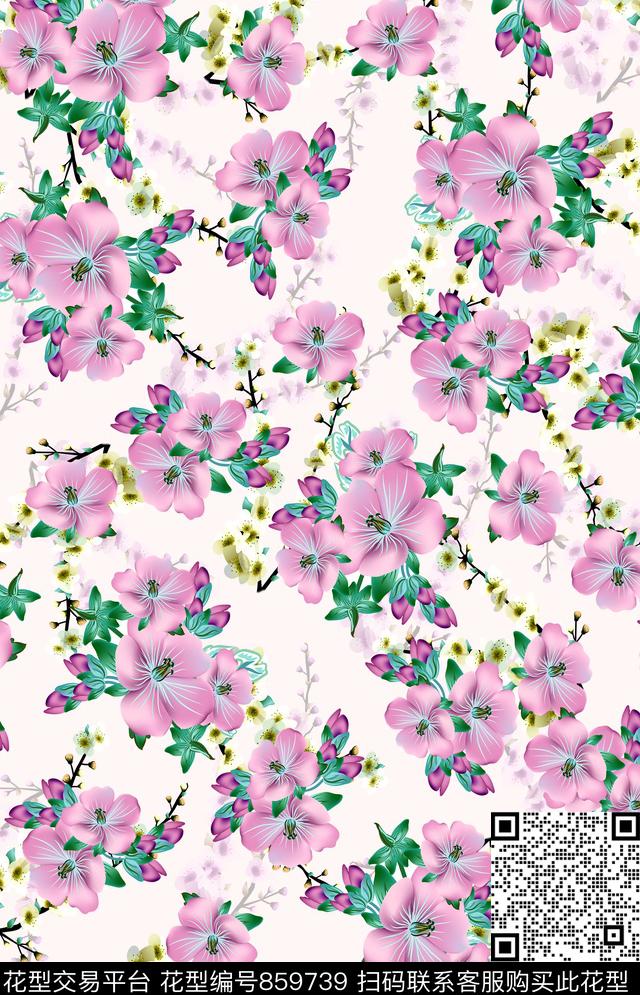 家纺类床品花卉数码印花华亿平台下载（图片编号: 859739） - 瓦栏（Walan）