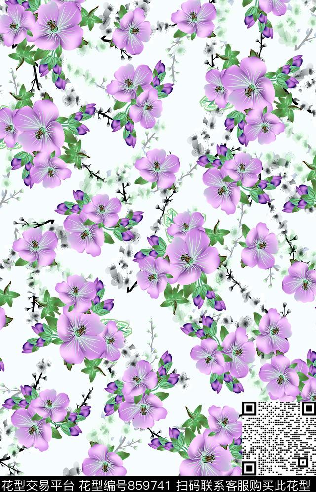 家纺类床品花卉数码印花华亿平台下载（图片编号: 859741） - 瓦栏（Walan）