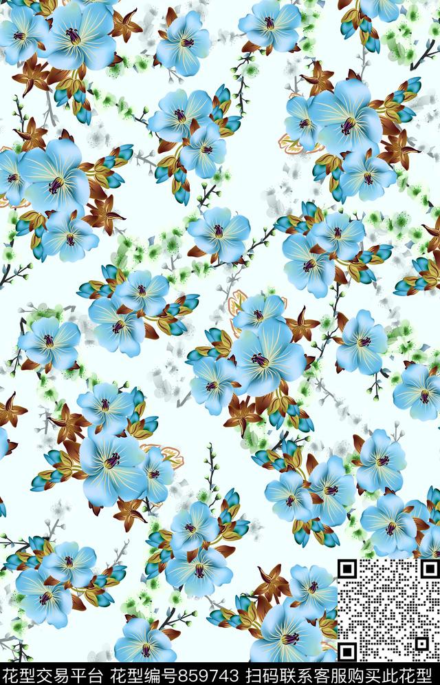 家纺类床品花卉数码印花华亿平台下载（图片编号: 859743） - 瓦栏（Walan）