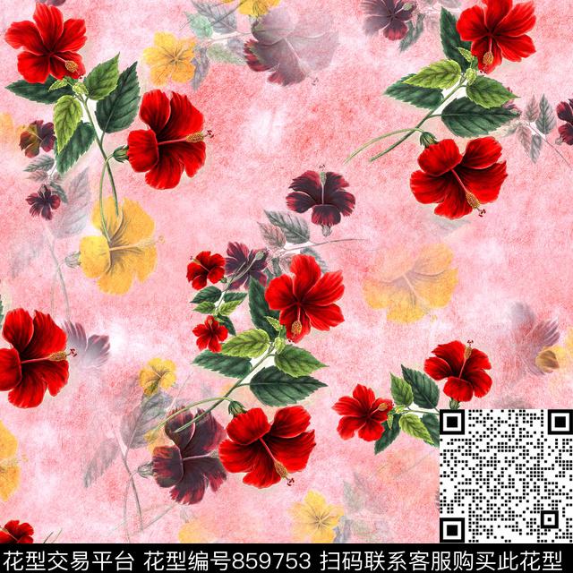 红红火火花卉大气数码印花华亿平台下载（图片编号: 859753） - 瓦栏（Walan）