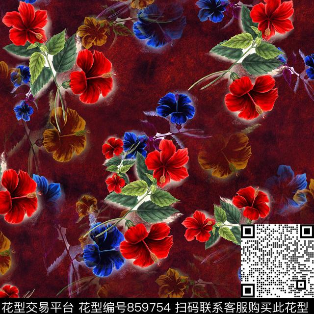 红红火火花卉大气数码印花华亿平台下载（图片编号: 859754） - 瓦栏（Walan）