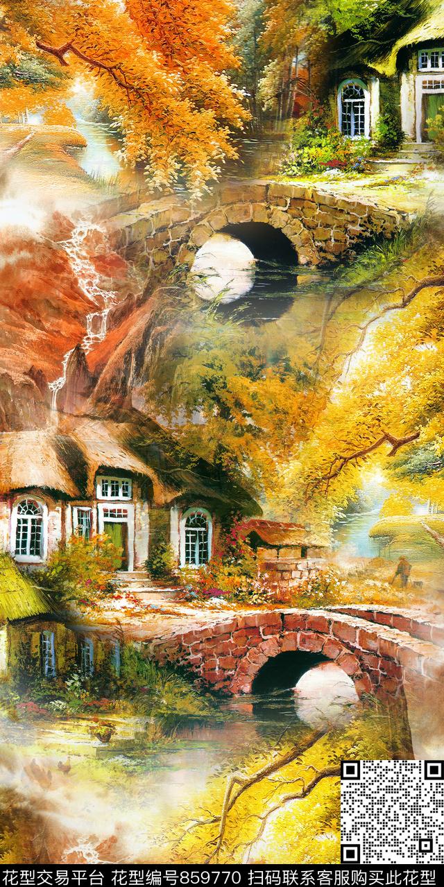 植物森林建筑数码印花华亿平台下载（图片编号: 859770） - 瓦栏（Walan）