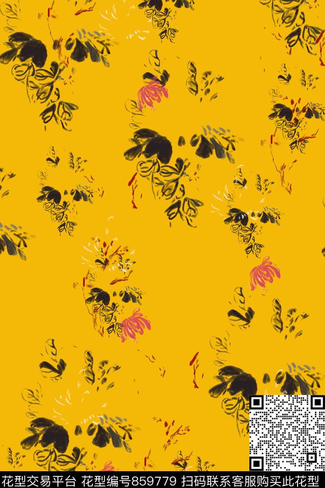 艺术花卉水墨花花卉数码印花华亿平台下载（图片编号: 859779） - 瓦栏（Walan）