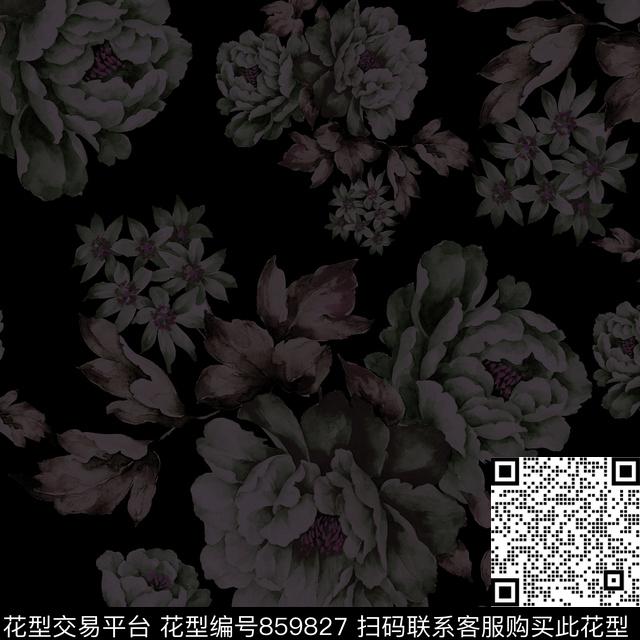 抽象创意清新风花卉数码印花华亿平台下载（图片编号: 859827） - 瓦栏（Walan）