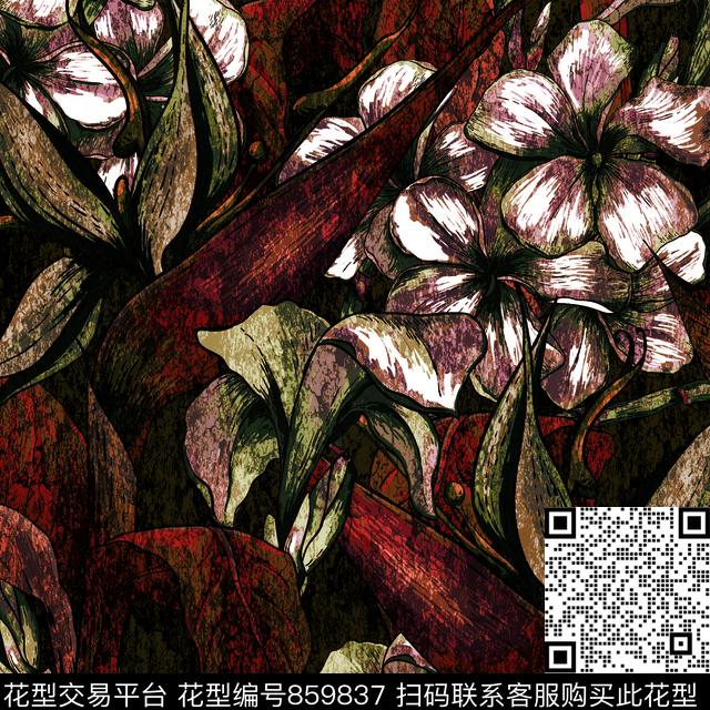 清新风抽象创意花卉数码印花华亿平台下载（图片编号: 859837） - 瓦栏（Walan）