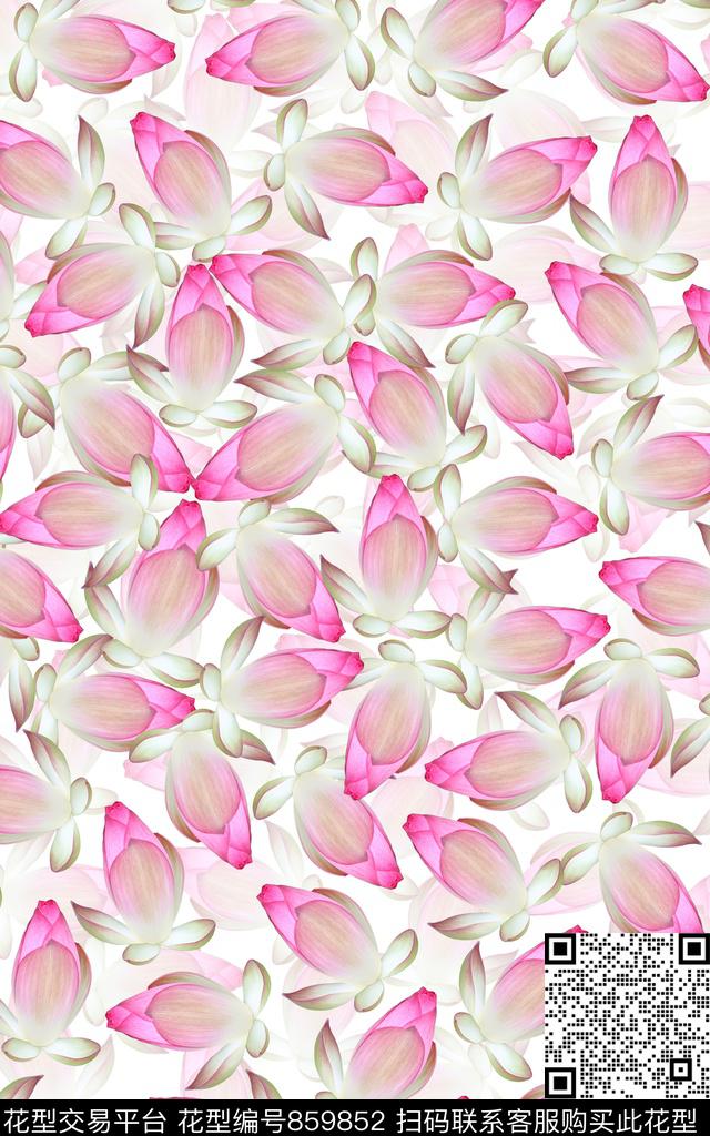 女装荷花清新淡雅数码印花华亿平台下载（图片编号: 859852） - 瓦栏（Walan）