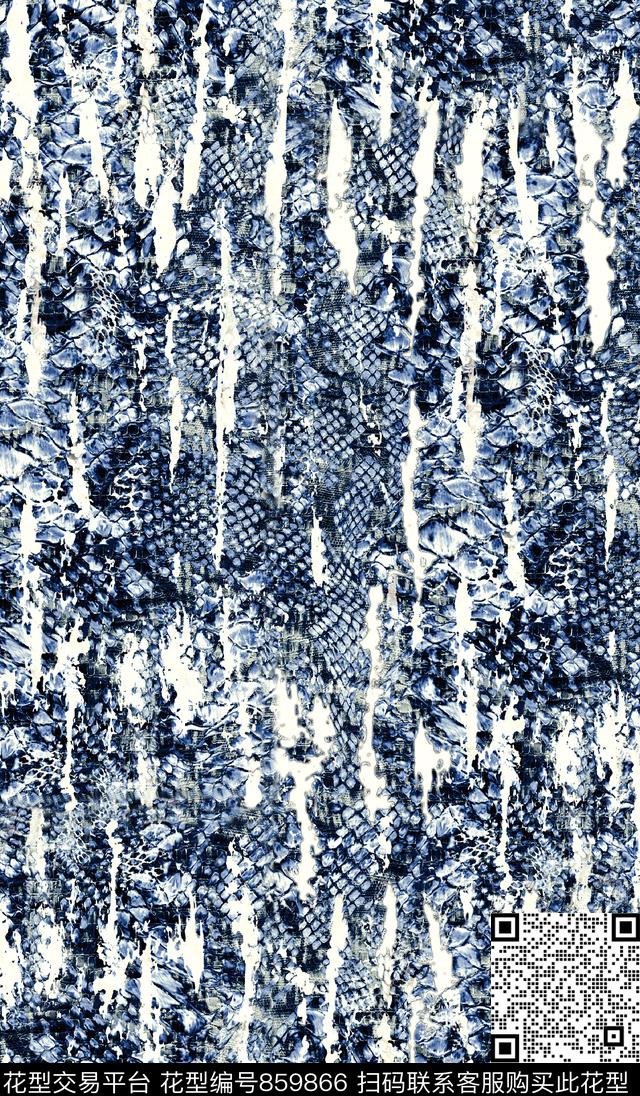 笔刷蛇纹动物纹数码印花华亿平台下载（图片编号: 859866） - 瓦栏（Walan）
