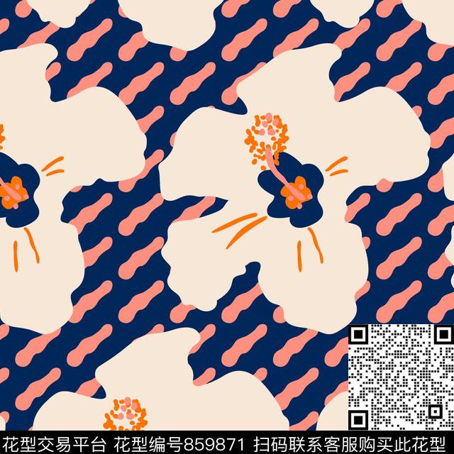 大花花卉手绘传统印花华亿平台下载（图片编号: 859871） - 瓦栏（Walan）
