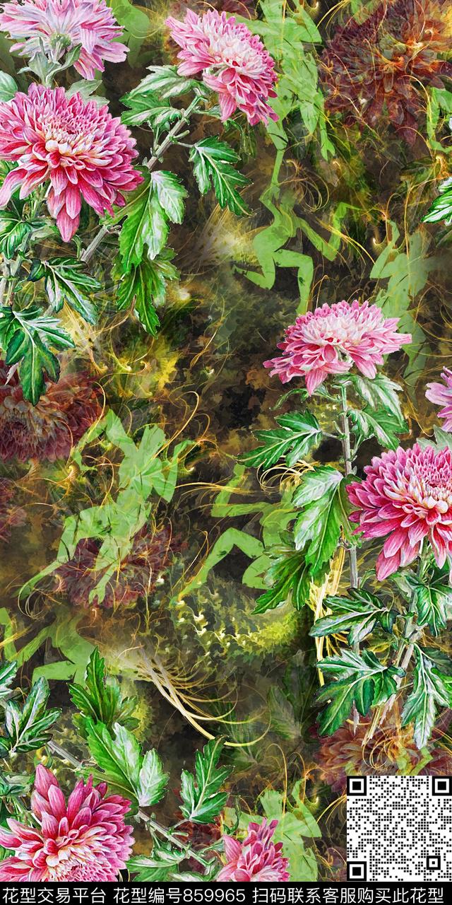 罂粟花曼陀罗乱花数码印花华亿平台下载（图片编号: 859965） - 瓦栏（Walan）