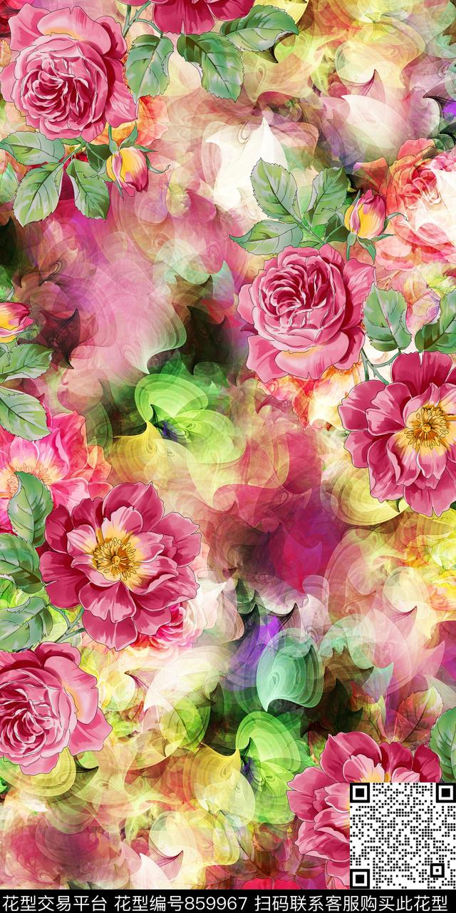 乱花小碎花牡丹数码印花华亿平台下载（图片编号: 859967） - 瓦栏（Walan）