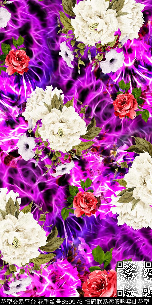 乱花牡丹玉兰花数码印花华亿平台下载（图片编号: 859973） - 瓦栏（Walan）