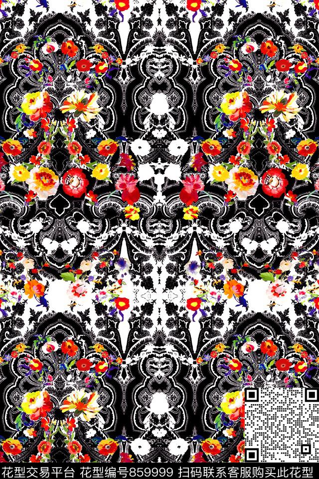 欧式小花民族风数码印花华亿平台下载（图片编号: 859999） - 瓦栏（Walan）