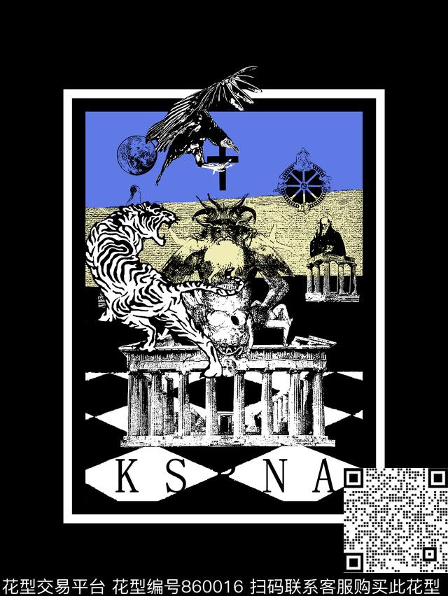 抽象建筑复古房子老鹰传统印花华亿平台下载（图片编号: 860016） - 瓦栏（Walan）