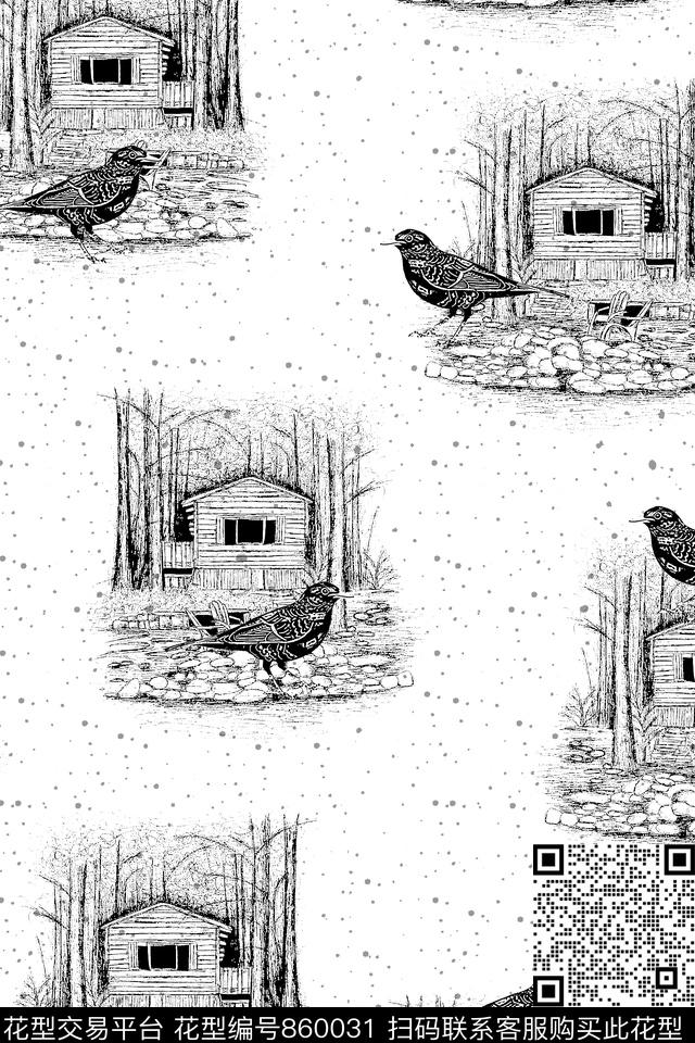 复古房子鸟靓仔男装华亿平台传统印花华亿平台下载（图片编号: 860031） - 瓦栏（Walan）