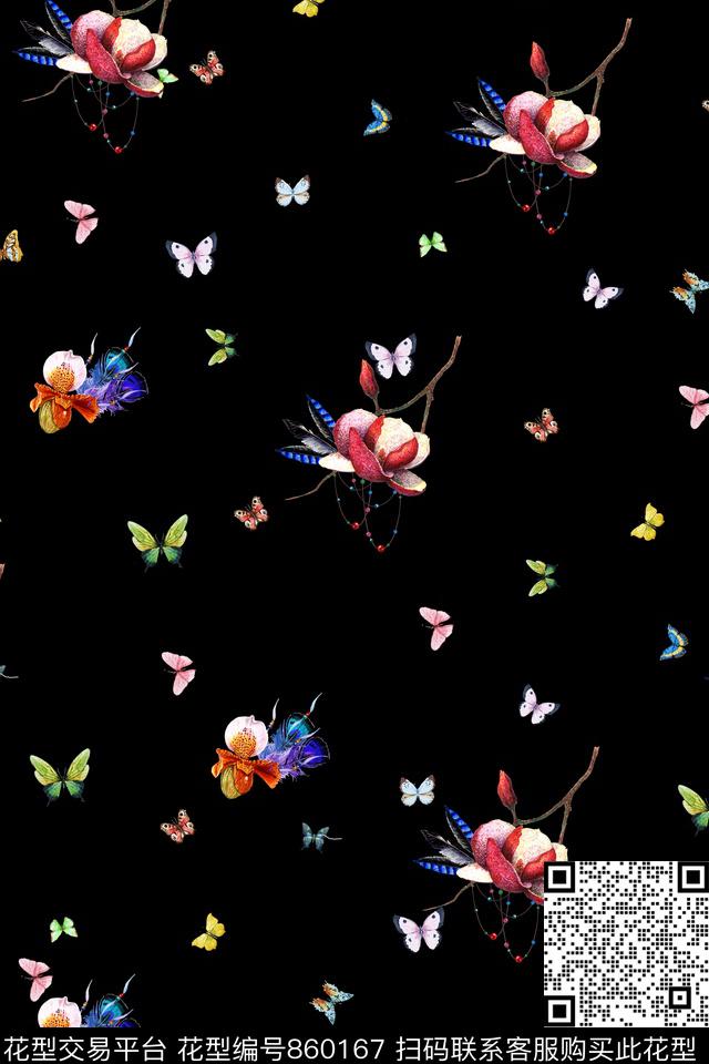 昆虫蝴蝶数码印花华亿平台下载（图片编号: 860167） - 瓦栏（Walan）