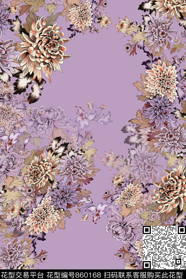 玫瑰牡丹大花传统印花华亿平台下载（图片编号: 860168） - 瓦栏（Walan）