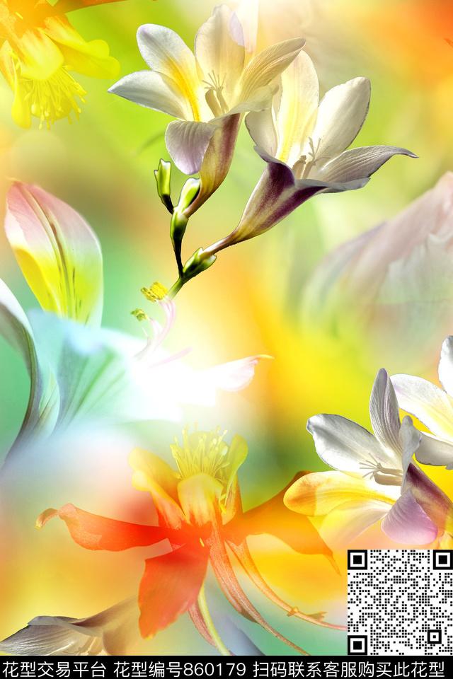 时尚手绘炫彩数码印花华亿平台下载（图片编号: 860179） - 瓦栏（Walan）