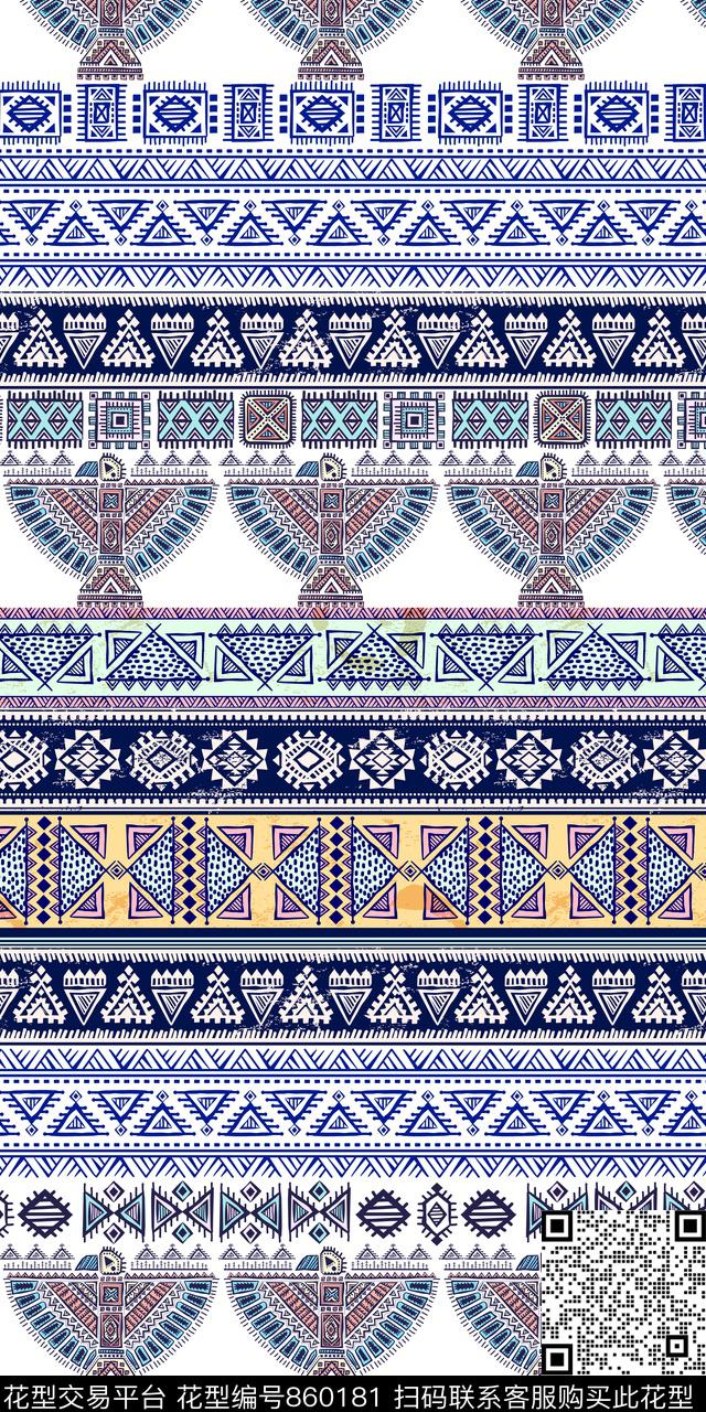 民族风条纹花纹数码印花华亿平台下载（图片编号: 860181） - 瓦栏（Walan）
