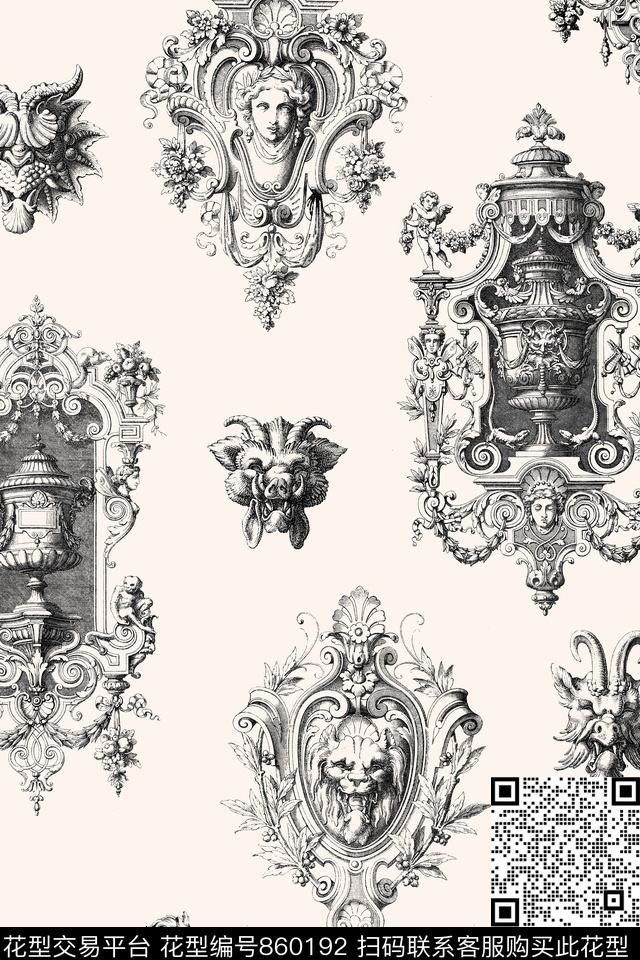 欧式花纹画框数码印花华亿平台下载（图片编号: 860192） - 瓦栏（Walan）