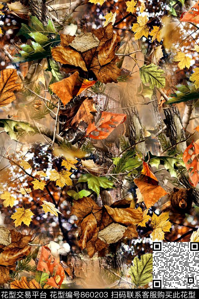 热带风树叶树枝数码印花华亿平台下载（图片编号: 860203） - 瓦栏（Walan）