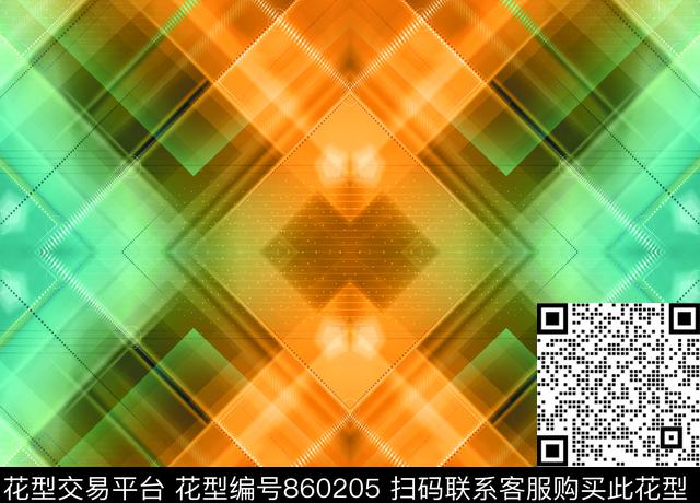 清新风不规则几何格子数码印花华亿平台下载（图片编号: 860205） - 瓦栏（Walan）