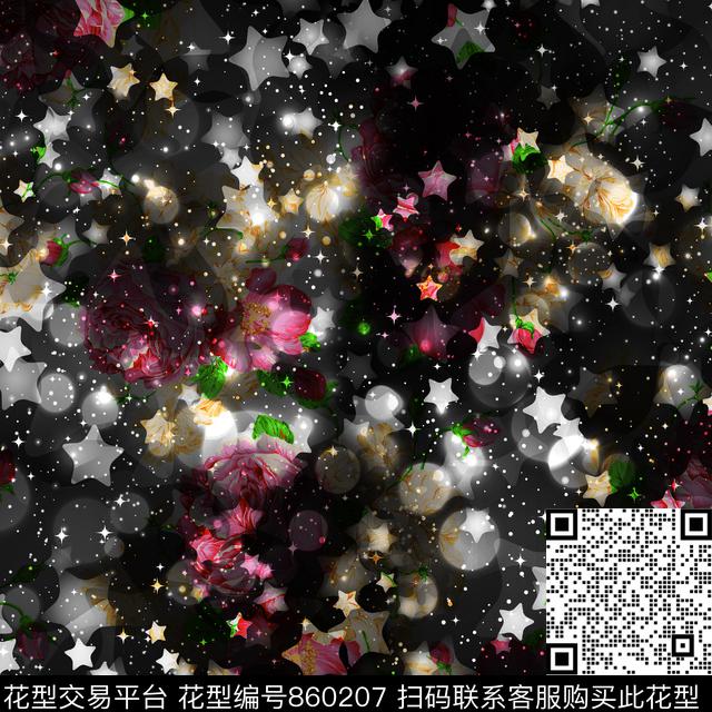 抽象创意花卉不规则几何数码印花华亿平台下载（图片编号: 860207） - 瓦栏（Walan）