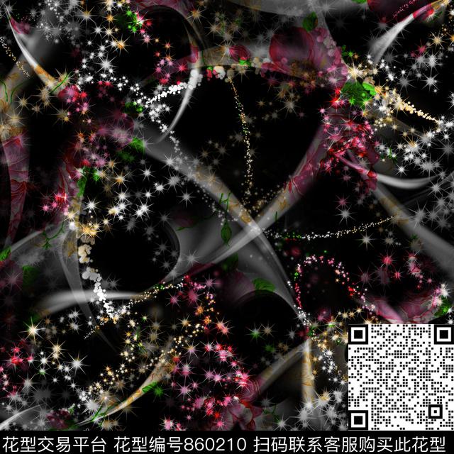 花卉抽象创意清新风数码印花华亿平台下载（图片编号: 860210） - 瓦栏（Walan）