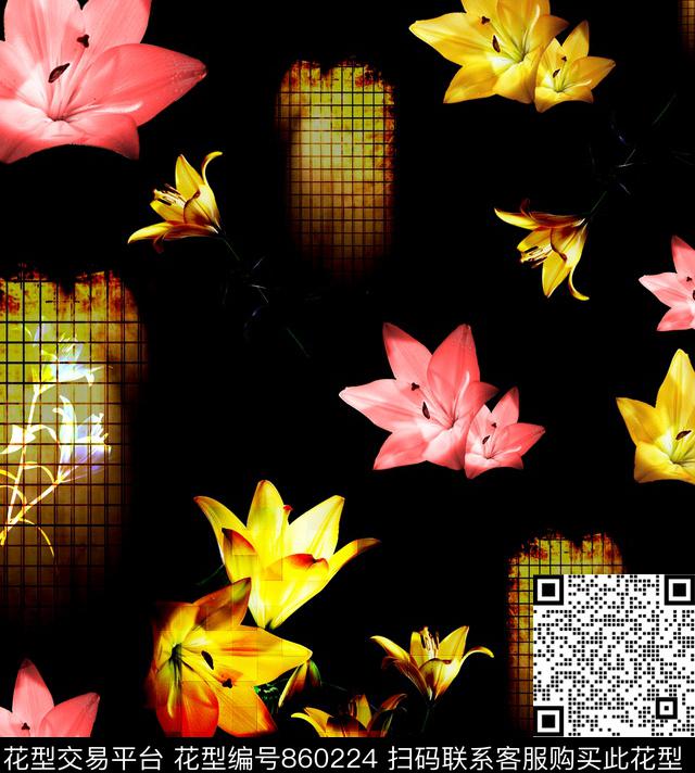 花卉康乃馨郁金香数码印花华亿平台下载（图片编号: 860224） - 瓦栏（Walan）