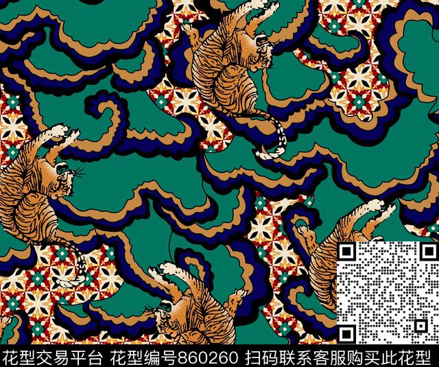 老虎动物纹丛林之王传统印花华亿平台下载（图片编号: 860260） - 瓦栏（Walan）
