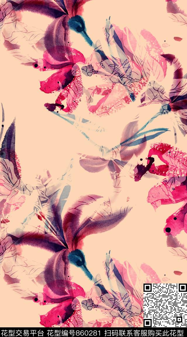花卉花朵中国风数码印花华亿平台下载（图片编号: 860281） - 瓦栏（Walan）