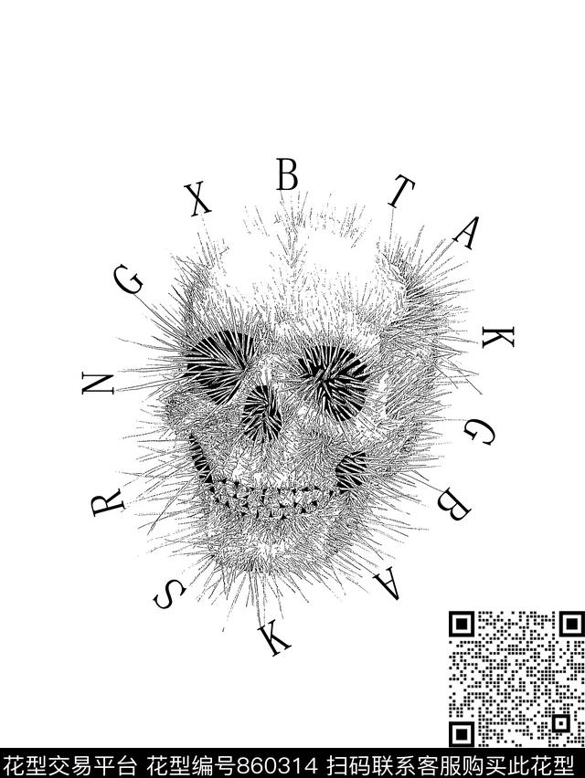 骷髅头肌理纹理男装T恤华亿平台传统印花华亿平台下载（图片编号: 860314） - 瓦栏（Walan）