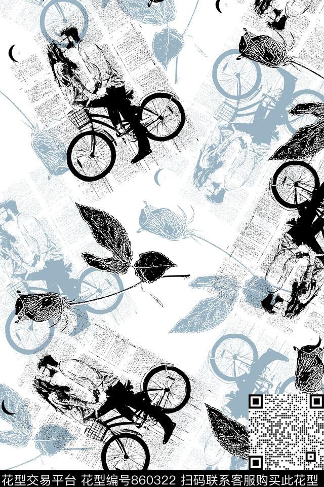 人物像单车花卉传统印花华亿平台下载（图片编号: 860322） - 瓦栏（Walan）
