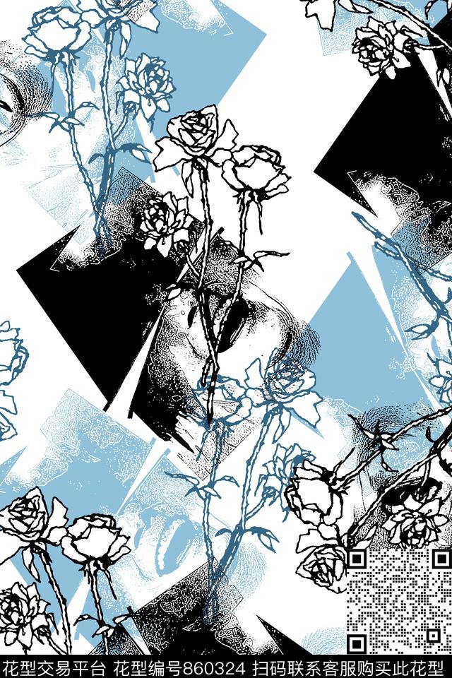 人物像花卉抽象纹理传统印花华亿平台下载（图片编号: 860324） - 瓦栏（Walan）