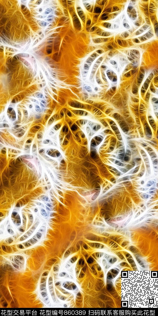 数码花老虎分形艺术数码印花华亿平台下载（图片编号: 860389） - 瓦栏（Walan）