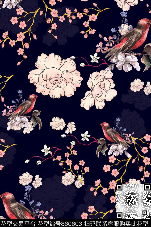 民族风牡丹桃花数码印花华亿平台下载（图片编号: 860603） - 瓦栏（Walan）