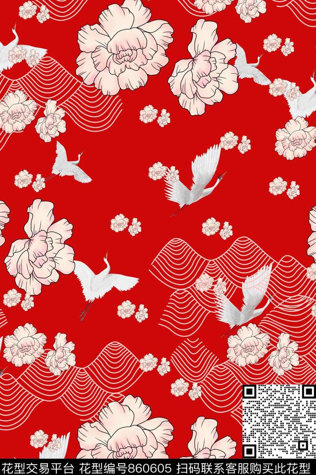 花卉云纹民族风传统印花华亿平台下载（图片编号: 860605） - 瓦栏（Walan）