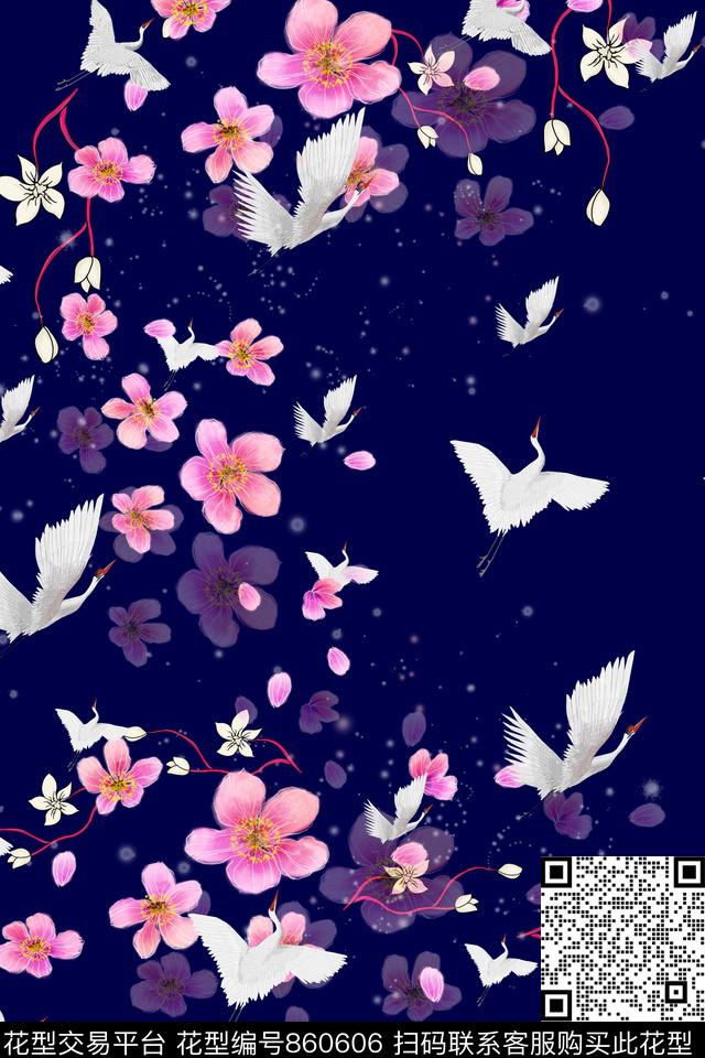 民族风仙鹤桃花数码印花华亿平台下载（图片编号: 860606） - 瓦栏（Walan）