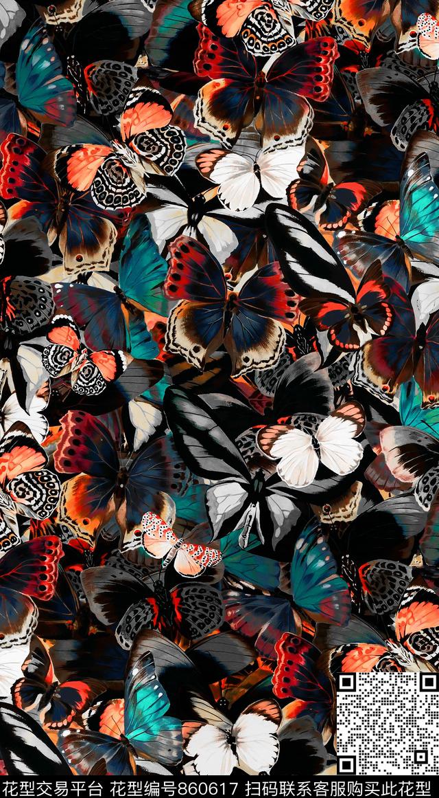 蝴蝶五彩蝶蝶彩色蝴蝶数码印花华亿平台下载（图片编号: 860617） - 瓦栏（Walan）