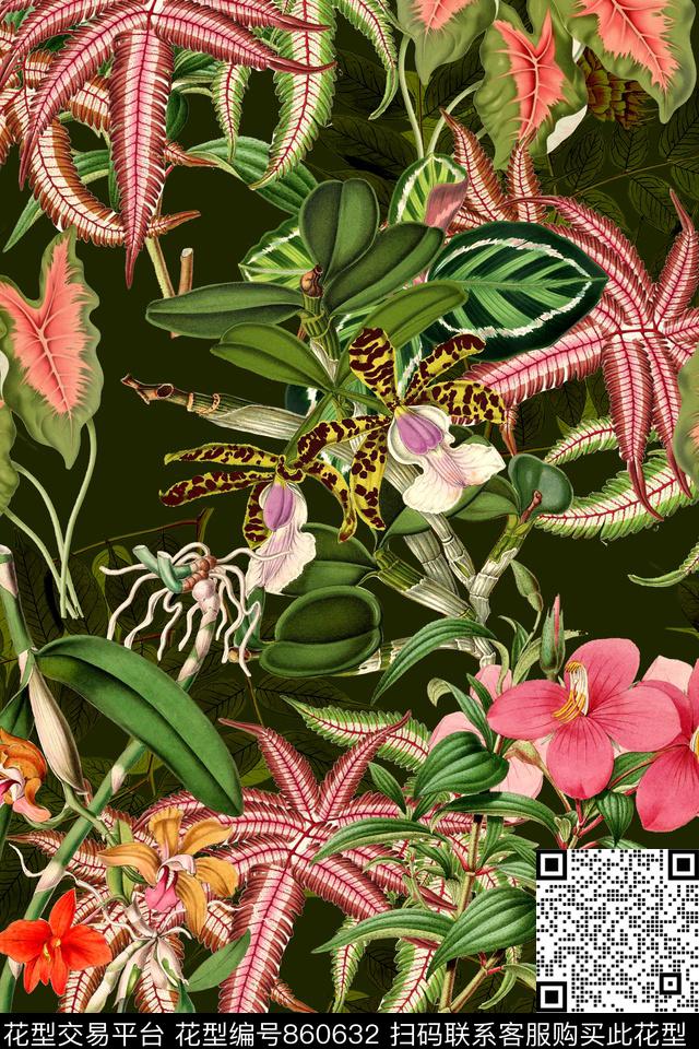 时尚手绘水彩数码印花华亿平台下载（图片编号: 860632） - 瓦栏（Walan）