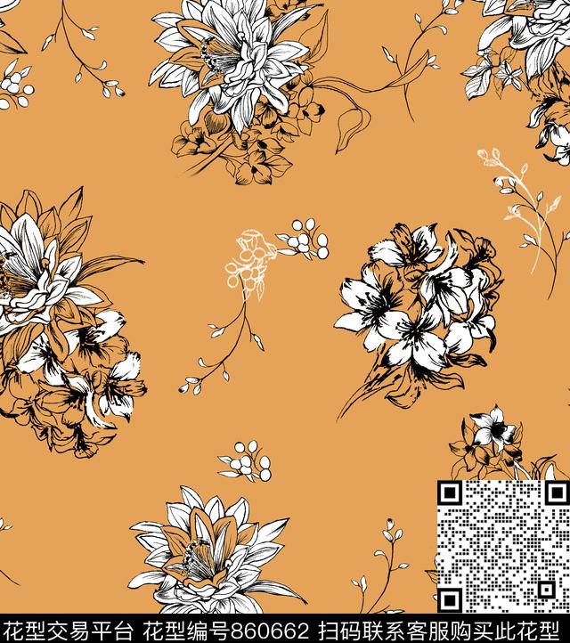 手绘小花复古传统印花华亿平台下载（图片编号: 860662） - 瓦栏（Walan）