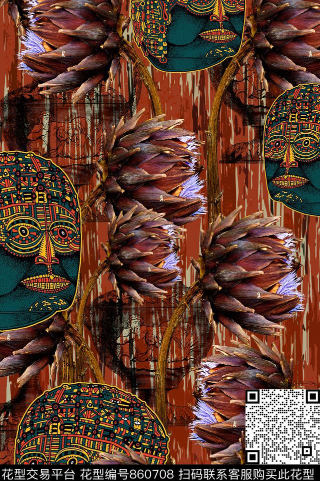 花卉女装植物纹数码印花华亿平台下载（图片编号: 860708） - 瓦栏（Walan）