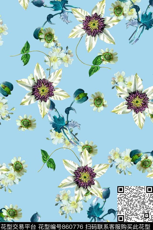 花卉花朵女装数码印花华亿平台下载（图片编号: 860776） - 瓦栏（Walan）