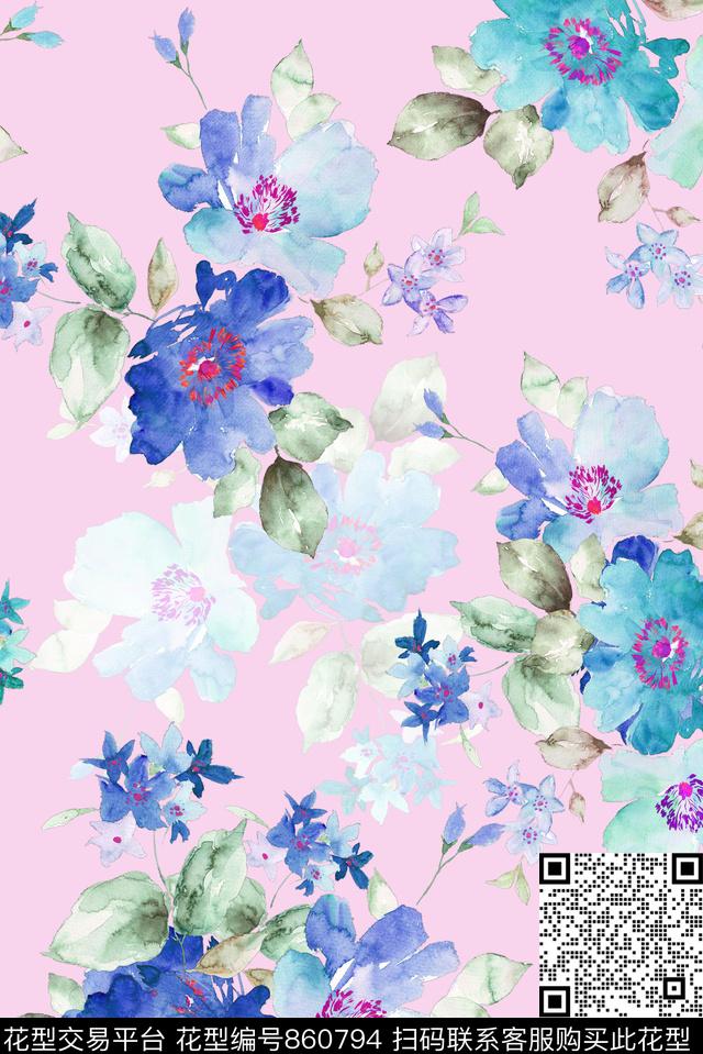 水彩画花卉花朵数码印花华亿平台下载（图片编号: 860794） - 瓦栏（Walan）