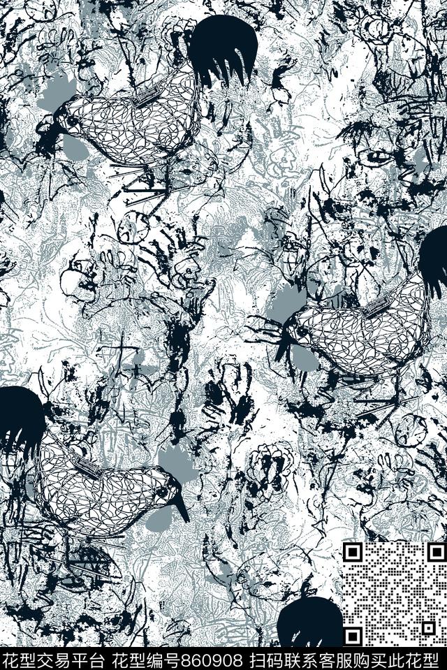 抽象纹理鸡男装夹克华亿平台传统印花华亿平台下载（图片编号: 860908） - 瓦栏（Walan）