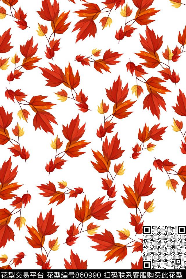枫叶花朵花卉传统印花华亿平台下载（图片编号: 860990） - 瓦栏（Walan）