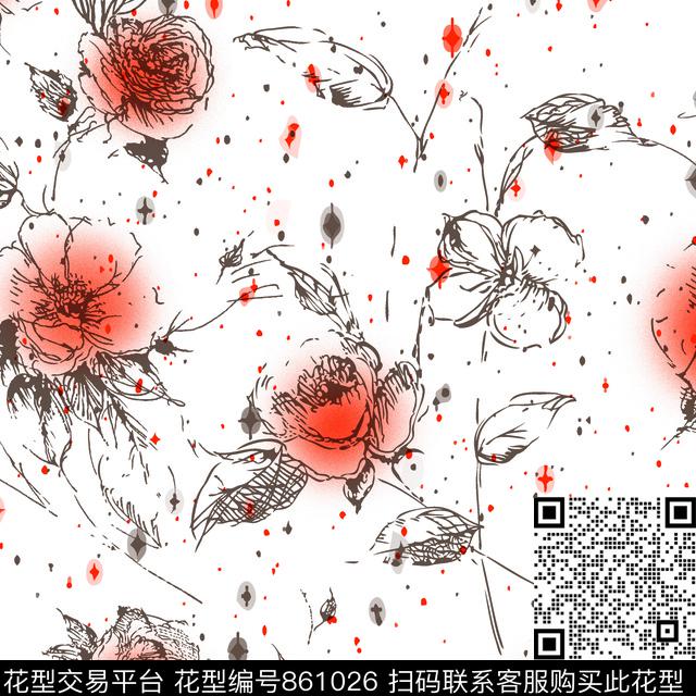 清新风花朵花卉传统印花华亿平台下载（图片编号: 861026） - 瓦栏（Walan）
