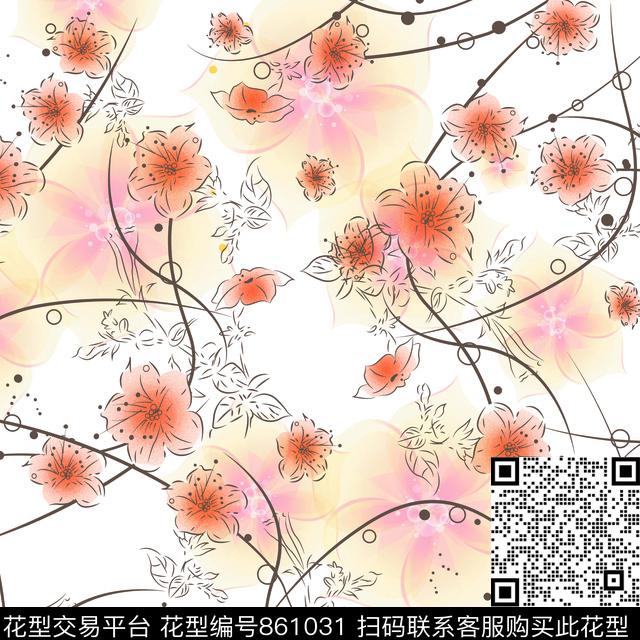 清新风花朵花卉传统印花华亿平台下载（图片编号: 861031） - 瓦栏（Walan）