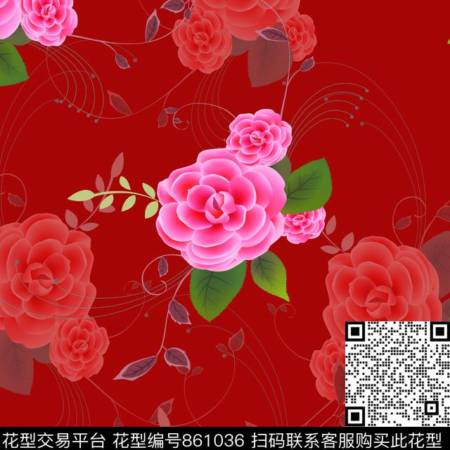 清新风花朵花卉数码印花华亿平台下载（图片编号: 861036） - 瓦栏（Walan）