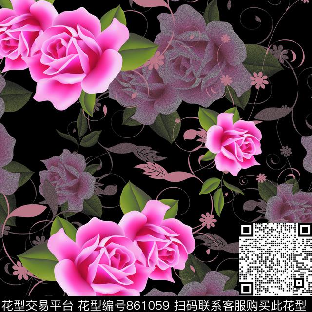 花朵玫瑰花卉数码印花华亿平台下载（图片编号: 861059） - 瓦栏（Walan）